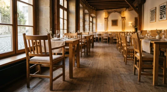 Salle de restaurant élégante avec chaises et tables robustes conçues pour résister à un usage intensif pendant dix ans