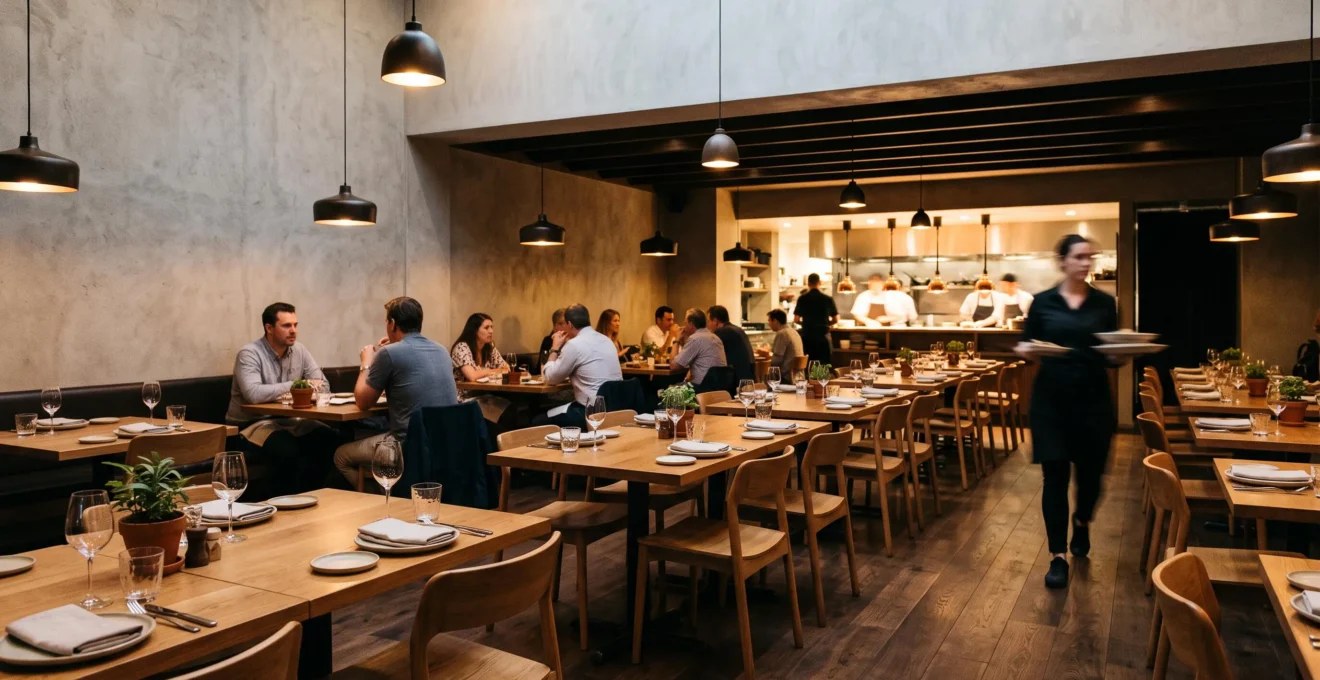 Salle de restaurant élégante et harmonieusement agencée illustrant l'optimisation de l'espace pour augmenter le chiffre d'affaires sans agrandir