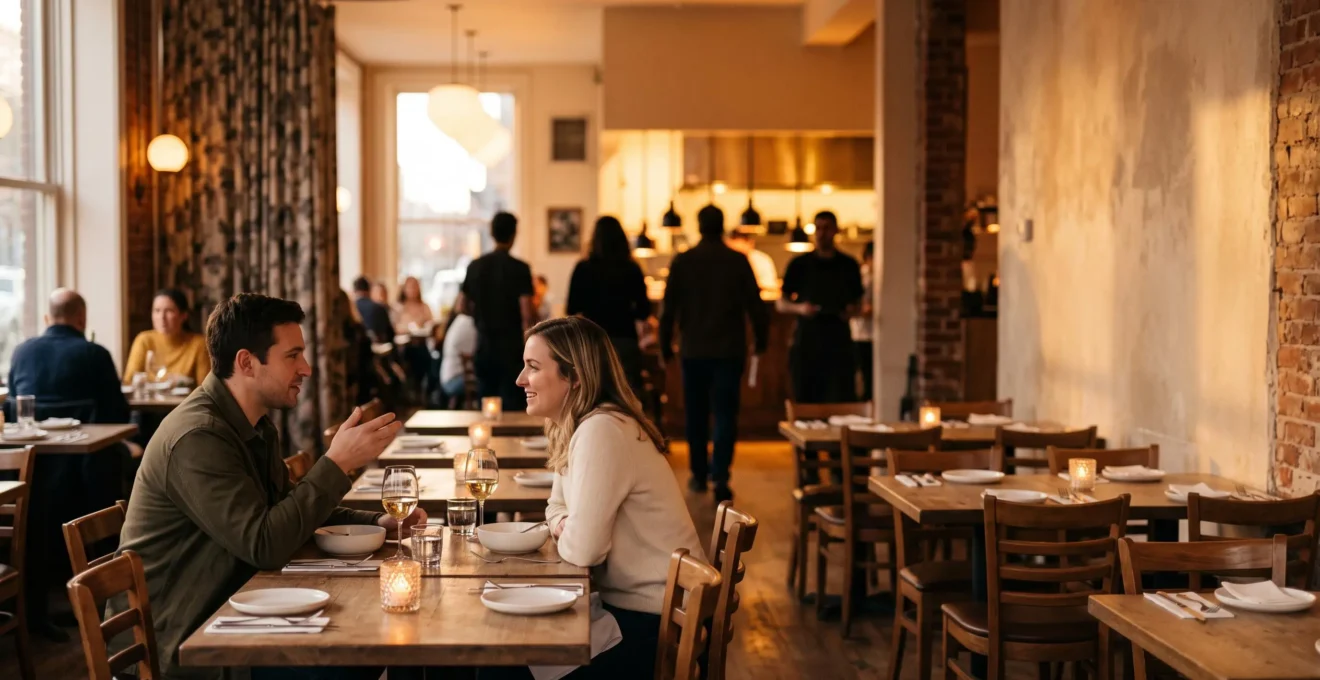 Salle de restaurant chaleureuse et animée symbolisant l'arrivée de nouveaux clients et la croissance de l'établissement
