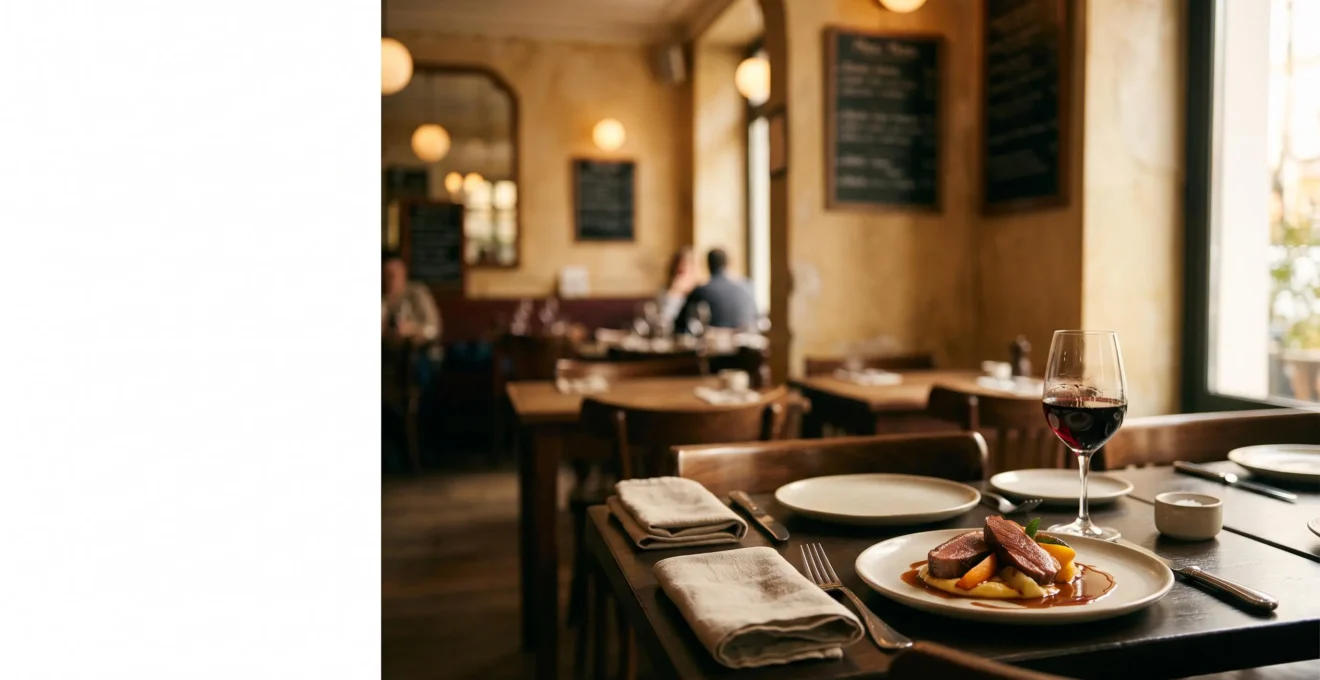 Table de bistrot élégamment dressée illustrant la montée en valeur perçue d'un repas sans ostentation