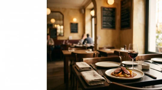 Table de bistrot élégamment dressée illustrant la montée en valeur perçue d'un repas sans ostentation